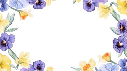 Floral frame with pansies and daffodils.