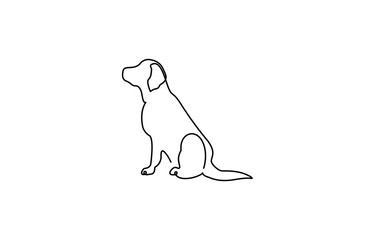One continuous line drawing of a retriever dog sitting and relaxing, Cute dog drawn vector objects. The dog is sitting on the floor. Cute dog one line art. Vector illustration.