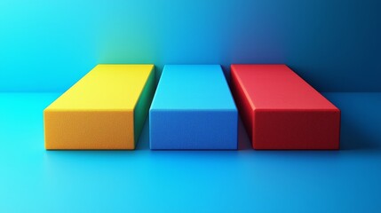 Obraz premium realistic image Multicolored stationery, yellow, green, red, blue, on a bright blue background 4k 