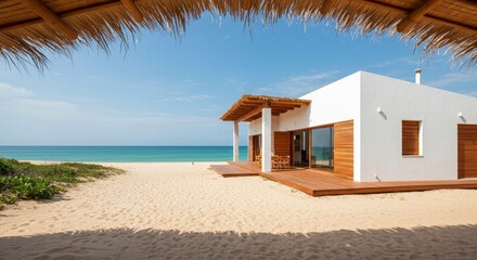 Fototapeta premium Luxury Beachfront Villa with Infinity Pool and Modern Design