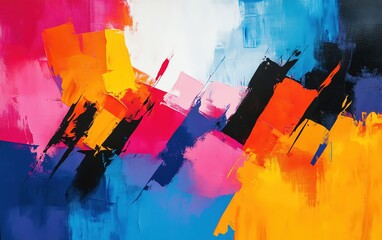 Vibrant abstract painting with bold colors and dynamic brush strokes.
