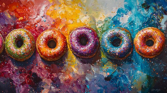 colorful dougnuts , in a coloid color background , whole 