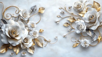 3D wallpaper with a white and gold floral background