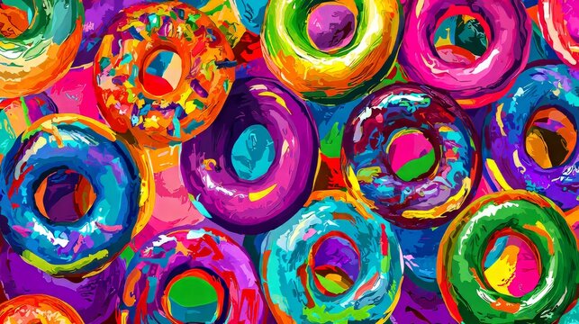 colorful dougnuts , in a coloid color background , whole 