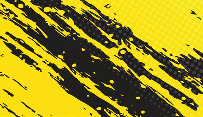 Abstract Graphic Yellow & Black with Dark Grey Dots - Modern Patterned Background with Bold Diagonal Lines and Retro Pop Art Influence