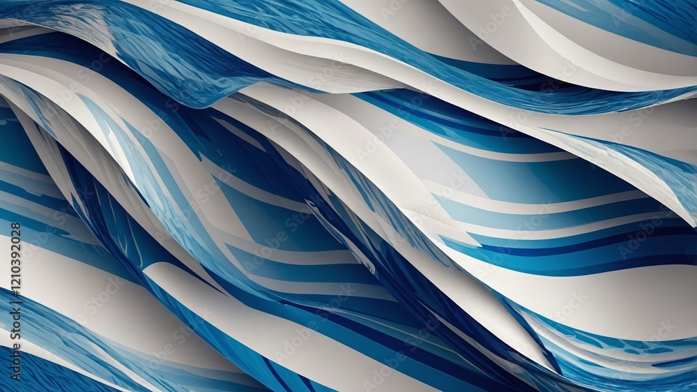 Poster wavy patterns of blue and white colors create a dynamic and fluid visual texture in an abstract desi