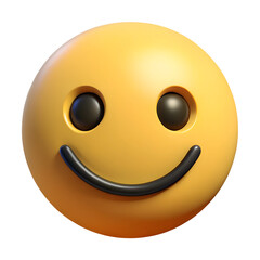 Fototapeta premium Smiling Emoji 3D Render: A cheerful, 3D-rendered yellow smiley emoji with simple black eyes and a wide, upturned mouth conveys pure happiness and positivity. Perfect for expressing joy, good vibes.