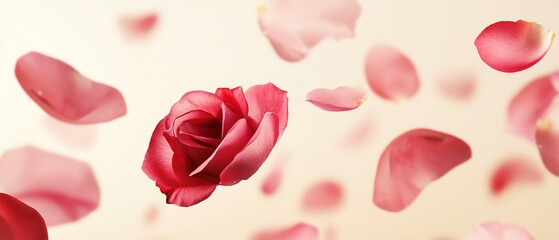 Fototapeta premium Soft beige background with rose petal accents Valentine's day Background