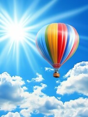 Obraz premium a realistic photograph of air ballon flying, solid sky background 