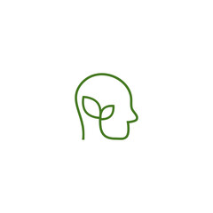Human head with plant outline icon isolated on white background