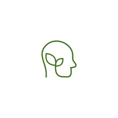 Human head with plant outline icon isolated on white background