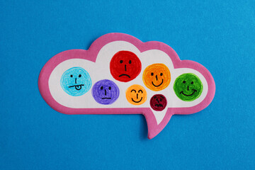 Comment bubble with different moods expressed with faces
