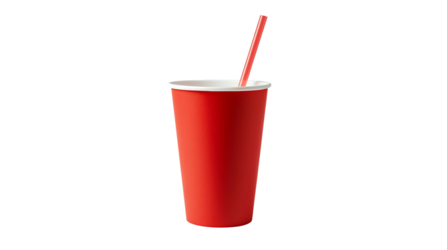 A vibrant red drink cup with a straw.