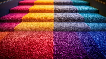 Colorful carpet stairs, interior, ascent, blurred background, design