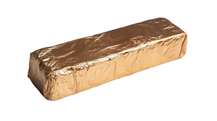 Wrapped golden butter block on a white background.