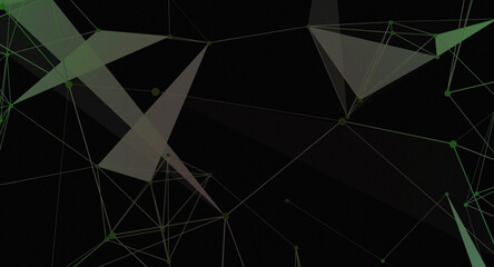 Abstract network of green lines and triangles against a black background
