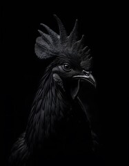 Black Silkie Rooster Portrait