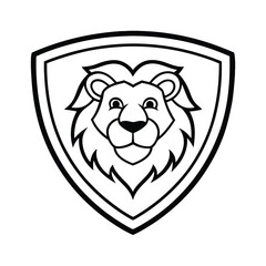 Lion Head in Shield Line Art Vector Illustration and Logo Outline Design