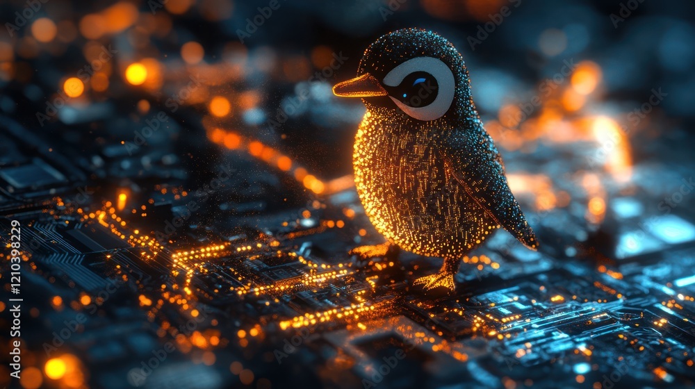 Fototapete illustrating the theme of open-source power, where tux, the linux penguin, is seamlessly embedded wi
