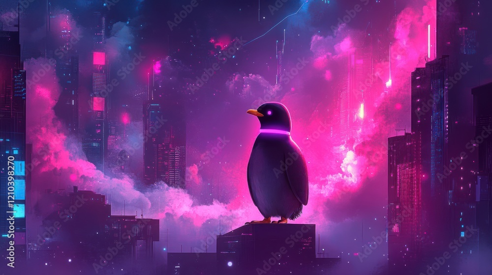 Fototapete illustrating the theme of open-source power, where tux, the linux penguin, is seamlessly embedded wi