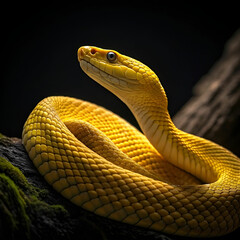 Naklejka premium yellow snake scales shimmer under dark background