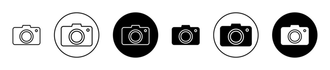Camera icons set in black filled and stroke line style