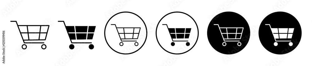 Poster cart icons set in black filled and stroke line style