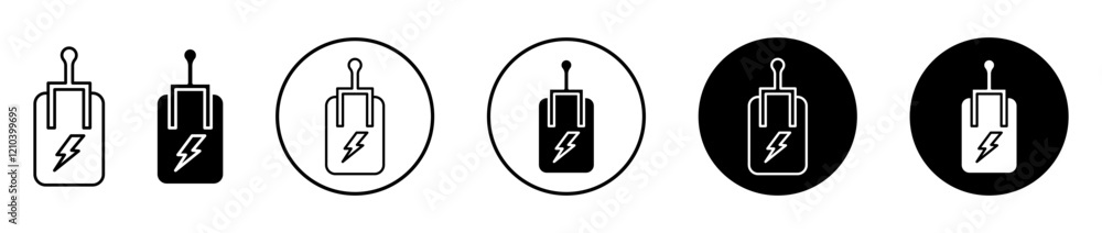 Poster circuit breaker icons set in black filled and stroke line style