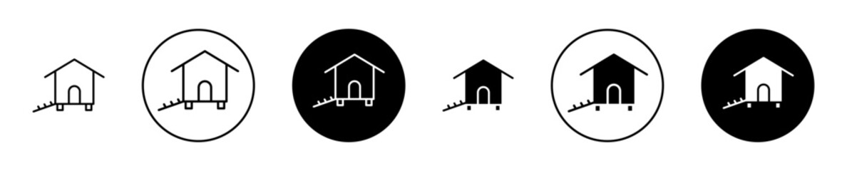 Chicken coop icons set in black filled and stroke line style © Ranveer