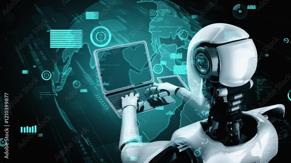 Poster future financial technology controll by ai robot huminoid uses machine learning and artificial intel
