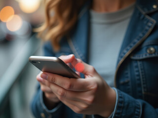Woman Uses Her Fingerprint To Access Financial Data On Her Mobile Phone Through A Secure Mobile Banking App. 00002