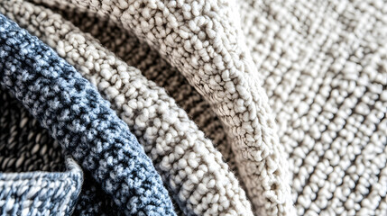 a close up of a blanket with a blue and white blanket