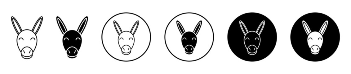 Donkey icons set in black filled and stroke line style