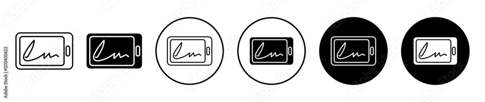 Poster electronic signature icons set in black filled and stroke line style
