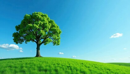 Obraz premium Single green tree against blue sky, symbolizes environmental protection , climate, element