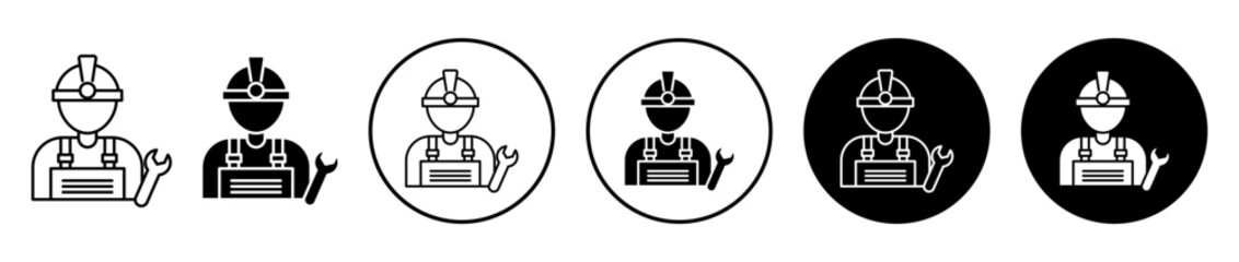 Engineer icons set in black filled and stroke line style