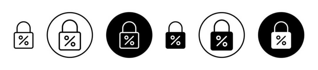 Fixed rate mortgage icons set in black filled and stroke line style