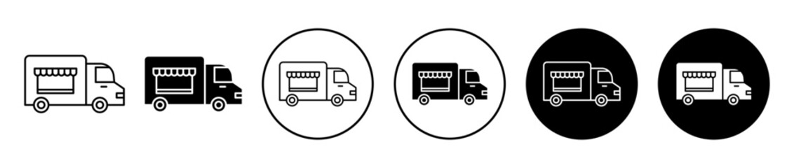 Food truck icons set in black filled and stroke line style