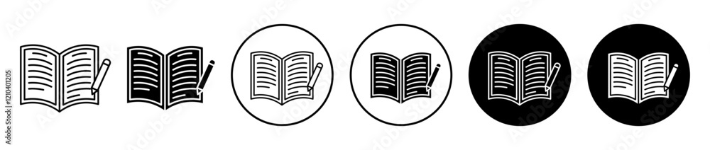 Poster homework icons set in black filled and stroke line style