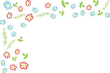 Colorful floral hand drawn frame Isolated background Copy space for text Spring blank greeting card poster banner Wedding birthday mother's day women's day Cute template for children baby 