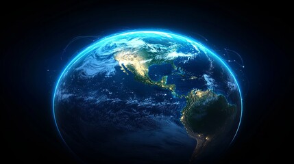 Fototapeta premium Digital representation of the Earth with glowing connections, futuristic and high-tech, highly detailed, deep and sleek, dynamic and powerful, global and advanced atmosphere
