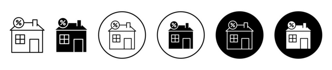 Mortgage rate icons set in black filled and stroke line style