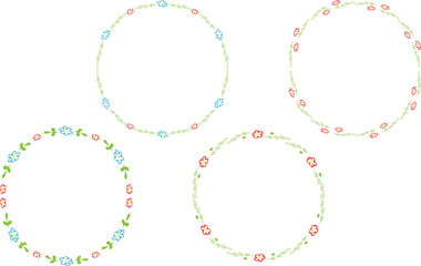 Fototapeta premium Set of hand drawn floral frames Round floral decorative borders Isolated white background Copy space for text Spring summer design Colorful flowers leaves silhouette Easter border