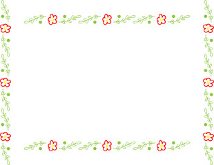 Doodle hand drawn floral frame Isolated on white background Copy space Red flowers green leaves design templates Line style Vector background Greeting card social media template Scribble style