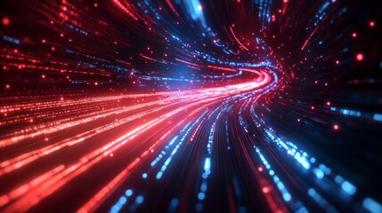 Naklejka premium Digital stock market data visualization with glowing red and blue lines, highly detailed, advanced and technological, dynamic and vibrant, financial and innovative atmosphere