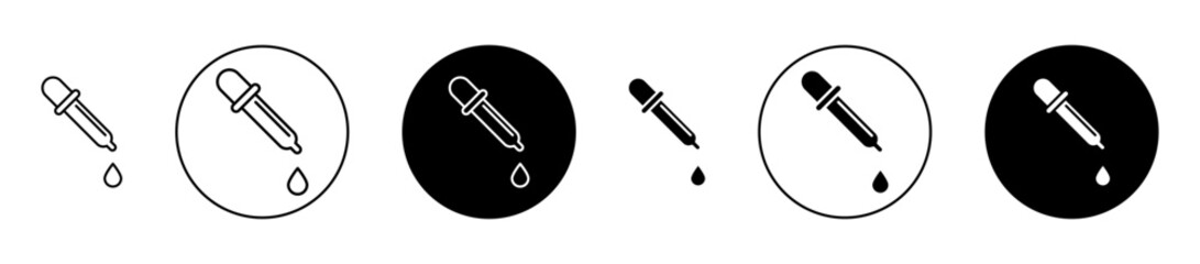 Pipette icons set in black filled and stroke line style