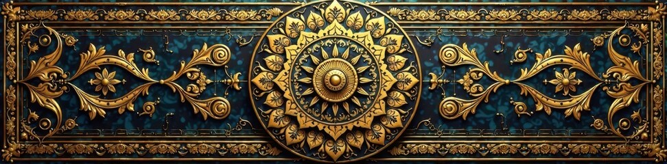 Obraz premium Intricate golden mandala, vintage border, ornate crown Luxury background pattern , vintage ornament, golden