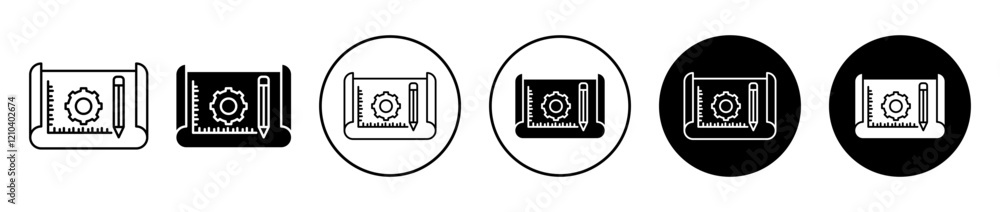 Poster prototyping icons set in black filled and stroke line style