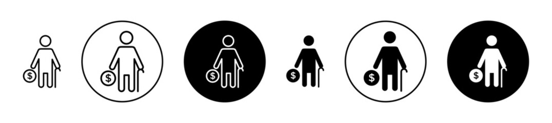 Retirement icons set in black filled and stroke line style