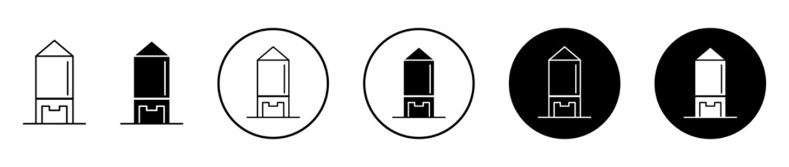 Silo icons set in black filled and stroke line style © Ranveer